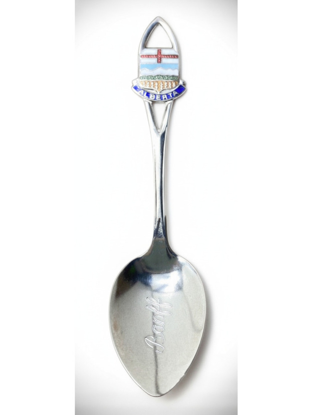 Vintage Alberta Souvenir Collectible Spoon with Enamel Crest and Banff Engraving